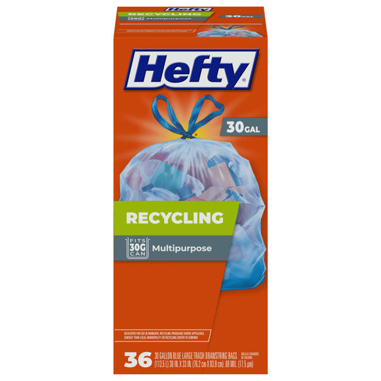 Picture of Hefty Recycling Trash Bags, Blue, 30 Gallon, 36 Count