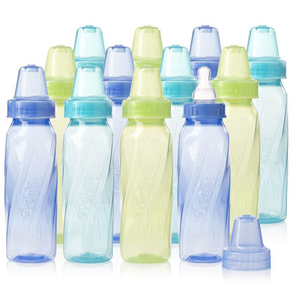 Picture of Evenflo Feeding Classic Tinted Plastic Standard Neck Bottles for Baby, Infant and Newborn - Teal/Green/Blue, 8 Ounce (Pack of 12)