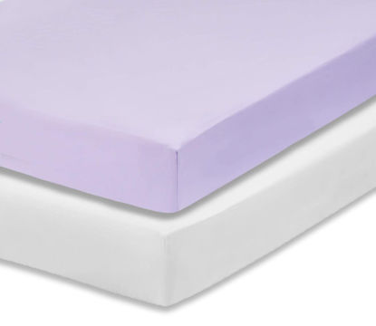 Picture of Everyday Kids 2-Pack Fitted Crib Sheets, 100% Soft Breathable Microfiber Baby Sheet, Fits Standard Size Crib Mattress 28in x 52in, White Nursery Sheet and Lavender Nursery Sheet