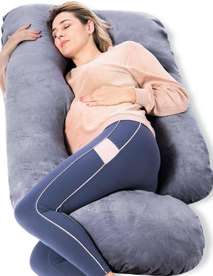 Momcozy Pregnancy Pillows with Cooling Cover, U-Shaped Full Body Maternity Pillow for Side Sleepers 57 inch Gray, Size: One 57 inch