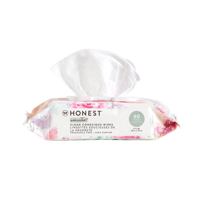 Picture of The Honest Company Clean Conscious Wipes | 99% Water, Compostable, Plant-Based, Baby Wipes | Hypoallergenic, EWG Verified | Rose Blossom, 60 Count