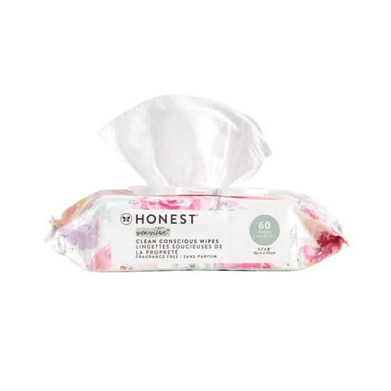 Picture of The Honest Company Clean Conscious Wipes | 99% Water, Compostable, Plant-Based, Baby Wipes | Hypoallergenic, EWG Verified | Rose Blossom, 60 Count