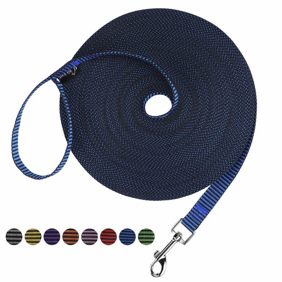 Picture of Hi Kiss Dog/Puppy Obedience Recall Training Agility Lead - 15ft 20ft 30ft 50ft 100ft Training Leash - Great for Training, Play, Camping, or Backyard(50ft,Black_Blue)