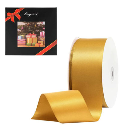 Picture of Solid Color Double Faced Yellow Gold Satin Ribbon 2" X 25 Yards, Ribbons Perfect for Crafts, Wedding Decor, Bow Making, Sewing, Gift Package Wrapping and More