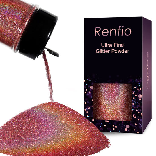 Picture of Renfio Holographic Ultra Fine Glitter Powder Metallic Resin Glitter 1.75 Oz (50g) PET Flakes Crafts Sequins 1/128" 0.008" 0.2mm Epoxy Chips Flakes for Tumblers Slime - Laser Dark Pink