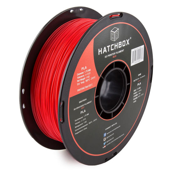 Picture of HATCHBOX 1.75mm Red PLA 3D Printer Filament, 1 KG Spool, Dimensional Accuracy +/- 0.03 mm, 3D Printing Filament