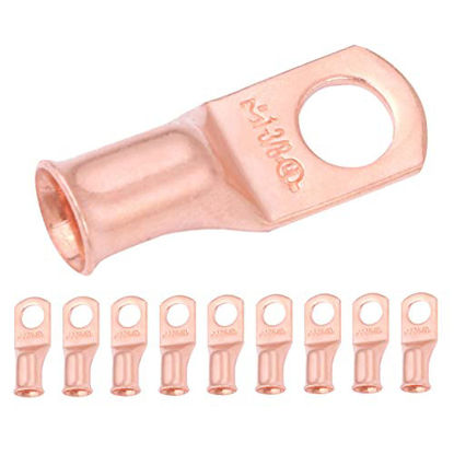 Picture of SELTERM 10pcs 1 AWG - 3/8" Stud - Battery Lugs, Heavy Duty Wire Lugs, Ring Terminals, Battery Cable Ends,1 Gauge Terminals, UL Bare Copper Eyelets Electrical Battery Terminal Connectors