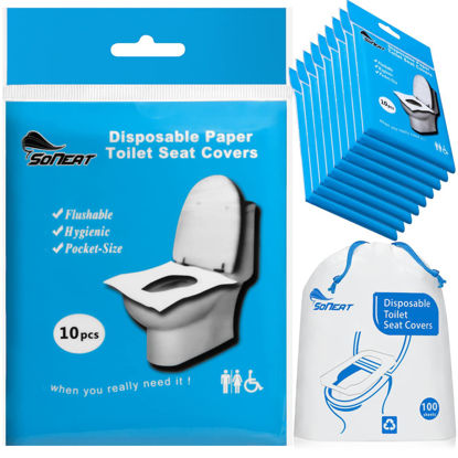 Picture of SoNeat Disposable Toilet Seat Covers - 100 CT of XL Thick Flushable Toilet Seat Covers Disposable for Portable Travel Potty Public Restrooms Paper Toilet Seat Cover Kids Adult Toilet Cover