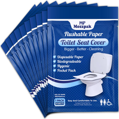 Picture of MP MOZZPAK Toilet Seat Covers Disposable (100 Pcs) - XL Flushable Disposable Toilet Seat Cover for Kids Potty Training, Adults - 100% Biodegradable - Travel Essential Accessories for Airplane, Camping