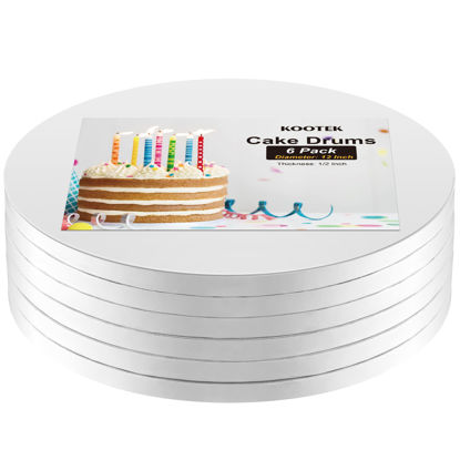 Picture of Kootek Cake Boards Drum 12 Inch Round, 1/2" Thick Cake Drums, Cake Decorating Supplies White 6-Pack Sturdy Cake Corrugated Cardboard for Multi-Layer Cakes