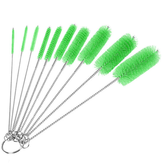 Picture of CiaraQ Bottle Cleaning Brushes, 8 Inch Nylon Tube Brush Set, Cleaner for Narrow Neck Bottles Cups with Hook, Set of 10pcs. Green