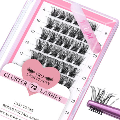 Picture of Cluster Lashes, 72 Pcs Individual Lashes, Lash Clusters DIY Eyelash Extension, Super Thin Band Reusable Soft & Comfortable (Bright-D-8-16mix)