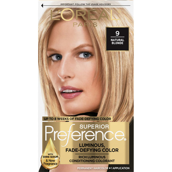 Picture of L'Oreal Paris Superior Preference Fade-Defying + Shine Permanent Hair Color, 9 Natural Blonde, Pack of 1, Hair Dye