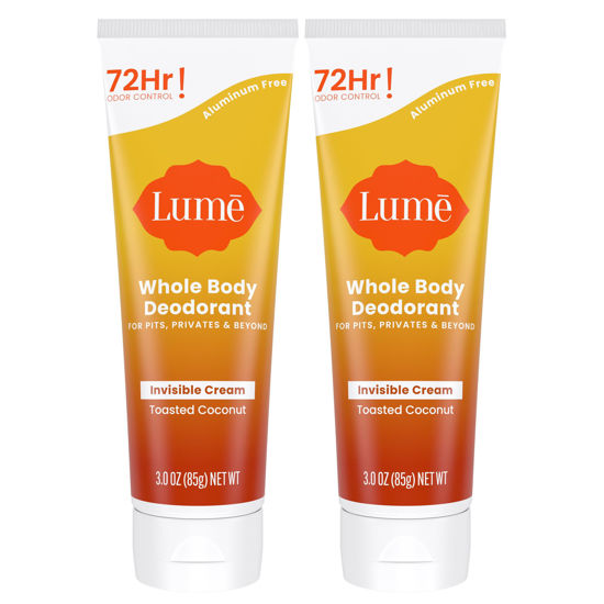 Picture of Lume Whole Body Deodorant - Invisible Cream Tube - 72 Hour Odor Control - Aluminum Free, Baking Soda Free, Skin Safe - 3.0 ounce (Toasted Coconut) Pack of 2