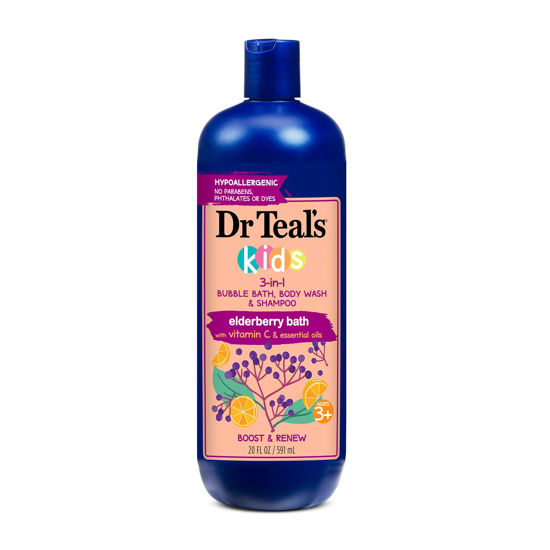 Picture of Dr Teal's Kids 3 in 1 Elderberry Bubble Bath, Body Wash & Shampoo with Vitamin C & Essential Oils 20 fl oz (Packaging May Vary)