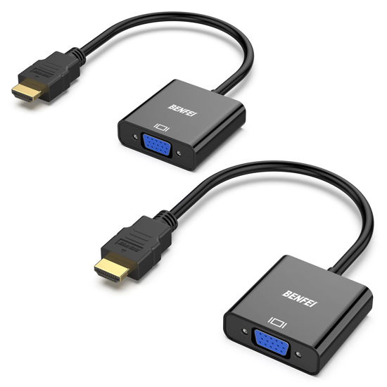 Picture of HDMI to VGA 2 Pack, Benfei Gold-Plated HDMI to VGA Adapter (Male to Female) for Computer, Desktop, Laptop, PC, Monitor, Projector, HDTV, Chromebook, Raspberry Pi, Roku, Xbox and More - Black