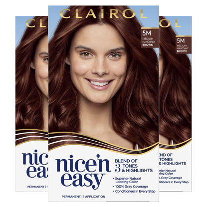 Picture of Clairol Nice'n Easy Permanent Hair Dye, 5M Medium Mahogany Brown Hair Color, Pack of 3