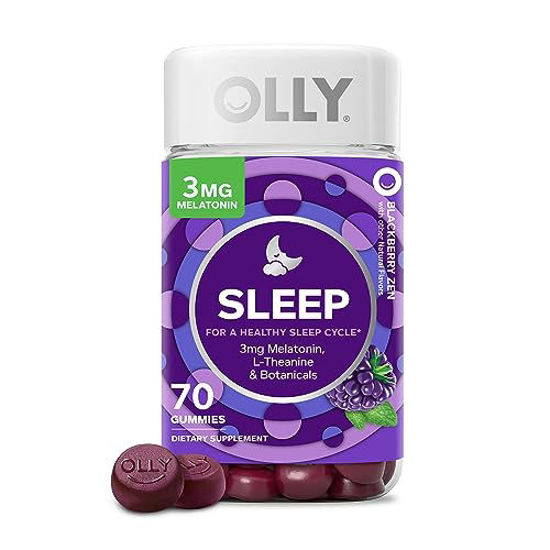 Picture of OLLY Sleep Gummy, Occasional Sleep Support, 3 mg Melatonin, L-Theanine, Chamomile, Lemon Balm, Sleep Aid, Blackberry - 70 Count