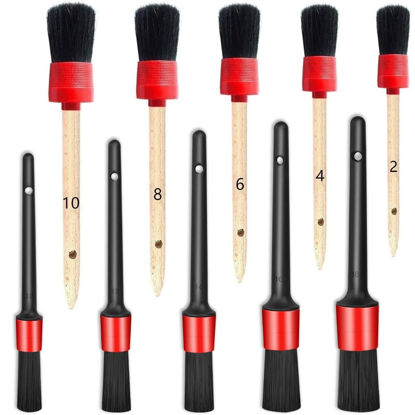 Picture of Nurkul Car Detailing Brush Set, Car Brushes for Detailing Auto Boars Hair Detailing Brushes Set, Auto Car Detailing Brush Set for Cleaning Wheels, Interior, Exterior, Dashboard, Leather (10Pcs, Red)