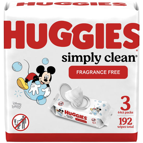 Picture of Huggies Simply Clean Fragrance-Free Baby Wipes, 3 Flip-Top Packs (192 Wipes Total)