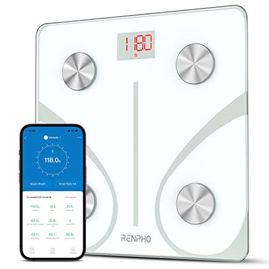 RENPHO Bluetooth Body Fat Scale, Digital Weight Scale Bathroom Smart Body  Composition Analyzer Wireless BMI Compact Scale Health Monitor with