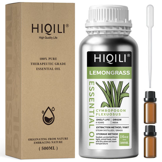 Picture of HIQILI Lemongrass Essential Oil,Natural Pure Lemongrass Oil for Diffuser Skin Massage-16Oz