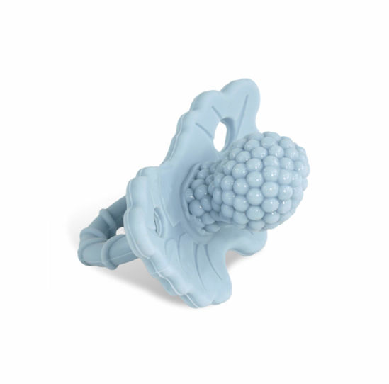 Picture of RAZBABY Soft Silicone Infant & Baby 3M+ Teether Toy, Berrybumps Textured Teething Relief Pacifier, Hands-Free & Easy-to-Hold Fruit-Shaped RaZberry Design, BPA Free - Light Blue, (009-LBT)