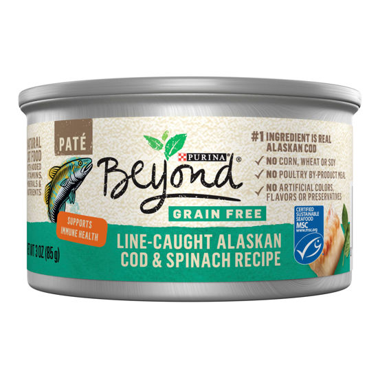 Picture of Purina Beyond Line-Caught Alaskan Cod and Spinach Recipe Grain Free Wet Cat Food Pate - (12) 3 oz. Cans