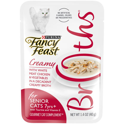 Picture of Purina Fancy Feast High Protein, Limited Ingredient Senior Wet Cat Food Complement, Broths Creamy With Chicken - (16) 1.4 oz. Pouches