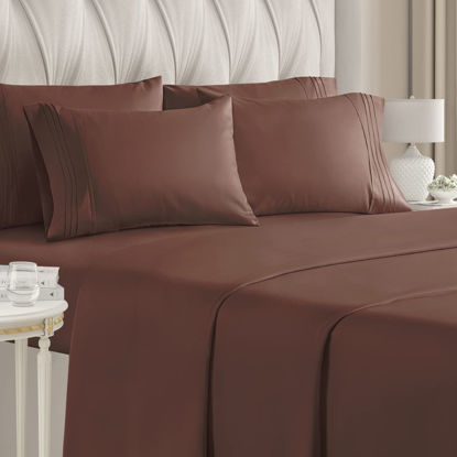 Picture of King Size Sheet Set - 6 Piece Set - Hotel Luxury Bed Sheets - Extra Soft - Deep Pockets - Easy Fit - Breathable & Cooling Sheets - Wrinkle Free - Brown Bed Sheets - Chocolate Kings Sheets - 6 PC