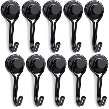 Picture of E BAVITE Swivel Swing Black Magnetic Hooks, 30lbs Strong Neodymium Magnetic Hooks with Black Epoxy Coating for Refrigerator, Cruise,BBQ Grill Tools, 2.36in in Length, Pack of 10