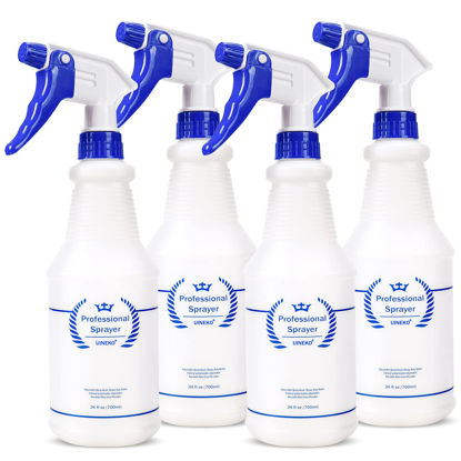 Picture of Bealee Plastic Spray Bottles 4 Pack, 24 Oz, All-Purpose Sprayer for Cleaning Solutions, Heavy Duty Spraying Leak Proof Mist Empty Water Bottle for Planting, BBQ, Pet with Adjustable Nozzle, Blue