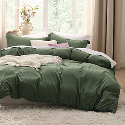 Picture of Bedsure Olive Green Duvet Cover King Size - Soft Prewashed Set, 3 Pieces, 1 Duvet Cover 104x90 Inches with Zipper Closure and 2 Pillow Shams, Comforter Not Included