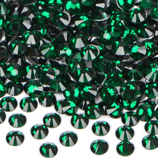 Picture of 2880PCS Art Nail Rhinestones non Hotfix Glue Fix Round Crystals Glass Flatback for DIY Jewelry Making with one Picking Pen (ss5 2880pcs, Emerald)