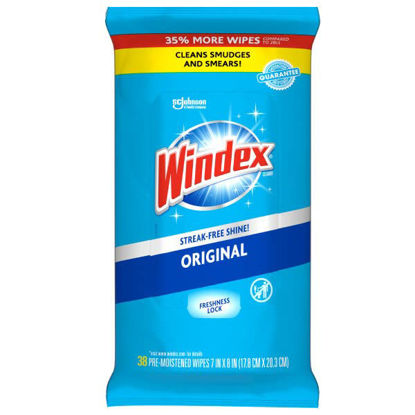 Picture of Windex Glass and Surface Pre-Moistened Wipes, Original, 38 Count