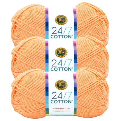 Picture of Lion Brand 24/7 Cotton Yarn, Yarn for Knitting, Crocheting, and Crafts, Creamsicle, 3 Pack