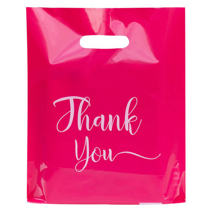 Picture of Thank You Bags for Business Small, 100 Pack Bulk Plastic Bags for Small Business, Merchandise Bags for Packaging Products, Die Cut Shopping Bags for Small Business, Boutique Bags for Retail Wholesale (Medium(12"x15"), Pink)