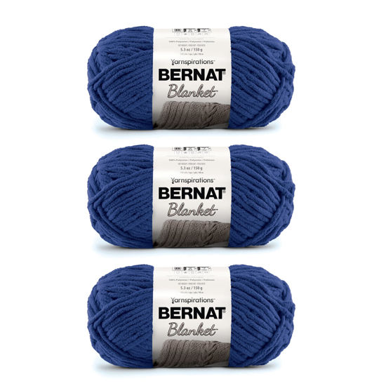 Bernat Blanket Navy Yarn - 3 Pack of 150g/5.3oz - Polyester - 6 Super Bulky - 108 Yards - Knitting/Crochet