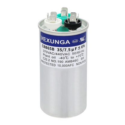 Picture of VEXUNGA 35/7.5 uF 35+7.5 MFD 370V or 440V Dual Run Start Round A/C Capacitor CBB65 CBB65B Air Conditioner Capacitors for AC Unit Fan Motor Start or Heat Pump or Condenser Straight Cool