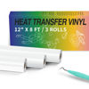 Picture of HTVRONT White Heat Transfer Vinyl Rolls - 3 Rolls 12" x 8ft White Iron on Vinyl for Shirts, White HTV Vinyl for Cricut & Cameo - Easy to Cut & Weed for Craft Heat Vinyl Design