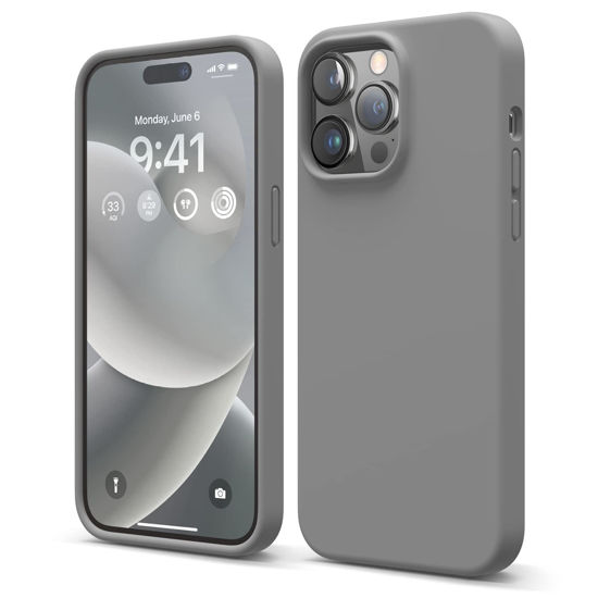 Picture of elago Compatible with iPhone 14 Pro Max Case, Liquid Silicone Case, Full Body Protective Cover, Shockproof, Slim Phone Case, Anti-Scratch Soft Microfiber Lining, 6.7 inch (Dark Grey)