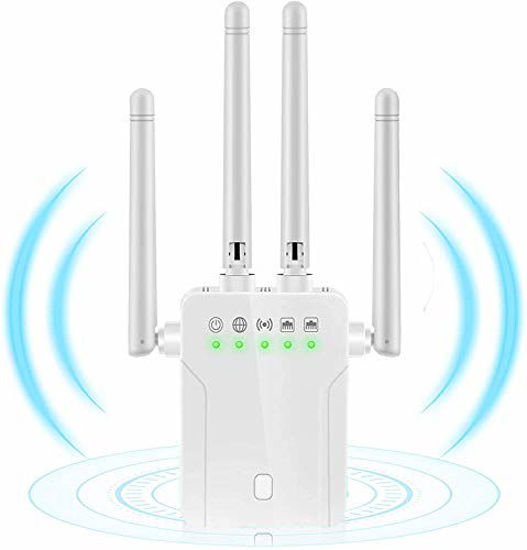 Picture of WiFi Range Extender, 1200Mbps Wireless Signal Repeater Booster, Dual Band 2.4G and 5G Extender, 4 Antennas 360° Full Coverage, Up to 2500 sq.ft, Extend WiFi Signal to Smart Home Devices (White)