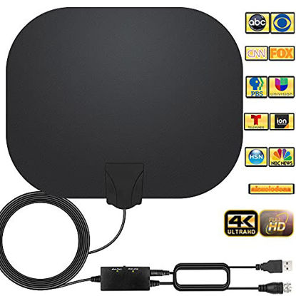 Picture of TV Antenna - Amplified HD Indoor Digital TV Antenna Long 250+ Miles Range Antenna Support 4K 1080p Fire Stick and All Television Indoor Smart HDTV Antenna for Local Channels VHF UHF-17ft Coax Cable