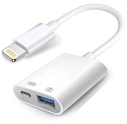 Picture of Apple Lightning to USB Camera Adapter with Charging Port, USB 3.0 OTG Cable for iPhone/iPad to Connect Card Reader, USB Flash Drive, U Disk, Keyboard, Mouse, Hubs, MIDI, Plug & Play