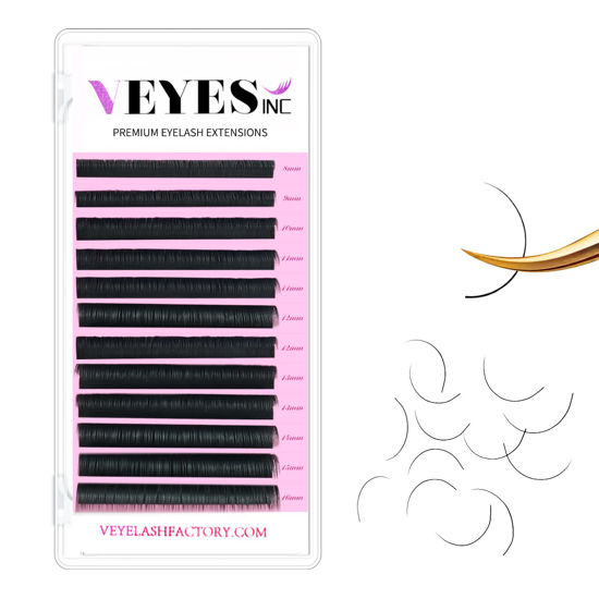 Picture of VEYES INC Eyelash Extension Supplies Classic Volume Lash Extensions Mixed Tray0.07 CC Curl 8-16mm, Premium Mink Silk Individual Lashes Soft Matte Black Salon Use.