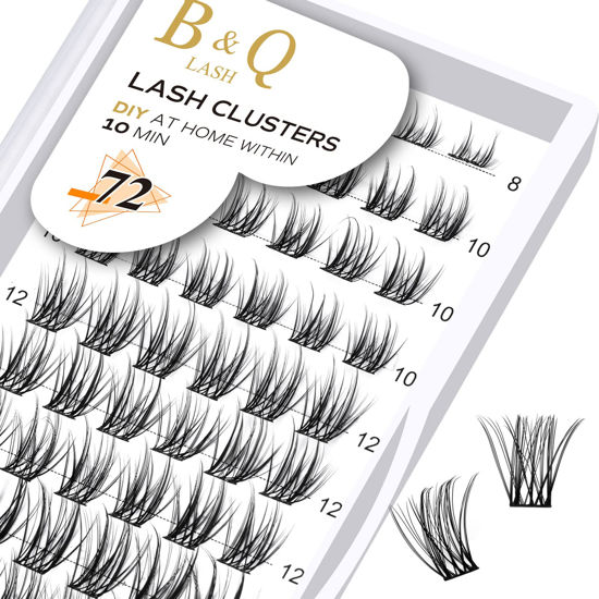 Picture of Lash Clusters D Curl 10mm DIY Lash Extensions 72 Cluster Individual Lashes Wispy Extension Volume Lashes Eyelash Clusters Reusable Extensions Cluster DIY at Home (B03,D-10mm)