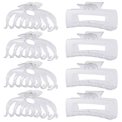 Picture of 8 Pack 4.3 Inch Clear Large Hair Claw Clips for Women Thin Thick Curly Hair, Big Matte Banana Clips,90's Strong Hold jaw clip,Clear