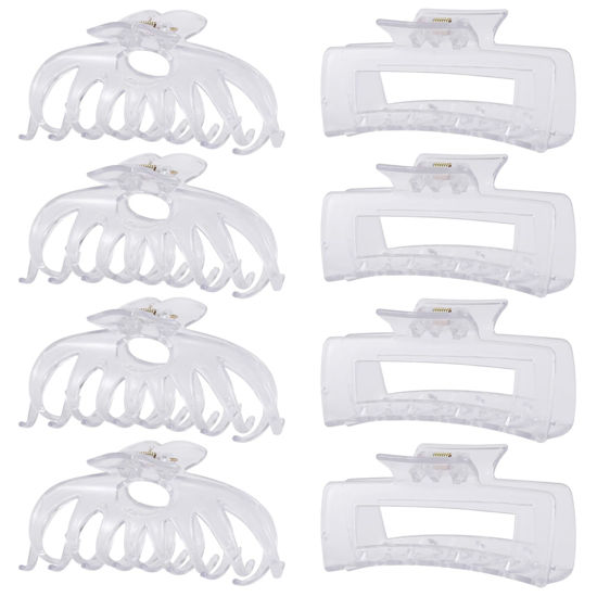 Picture of 8 Pack 4.3 Inch Clear Large Hair Claw Clips for Women Thin Thick Curly Hair, Big Matte Banana Clips,90's Strong Hold jaw clip,Clear