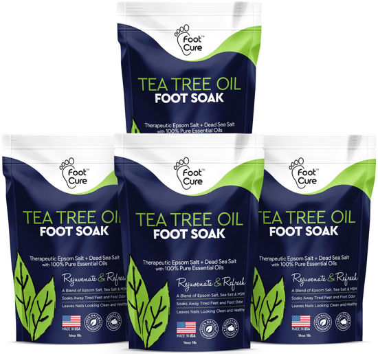 Picture of Tea Tree Oil Foot Soak with Epsom Salts- for Foot Pain, Soreness, Athletes Foot, Odors, Toe Nail Fungus, Fungal, Calluses Made in USA - 4 Pack