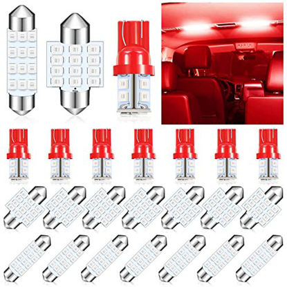 Picture of Tallew 24 Pieces Dome Light LED Car Bulb Kit Set T10 31 mm 42 mm LED Festoon Bulbs Interior LED Interior Replacement Bulbs for Car Map Door Courtesy (Red)